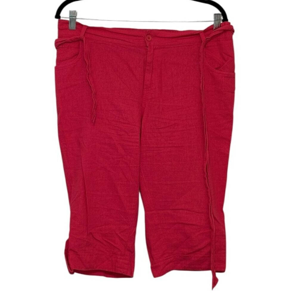 Contact Linen Capri Shorts Women's Size Large Pink Stretchy Waist Belt